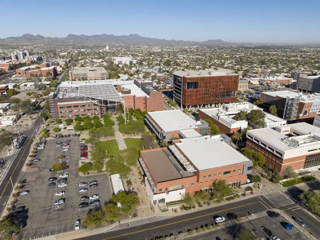 University of Arizona Health Sciences campus buildings positioned in the middle of a city landscape.